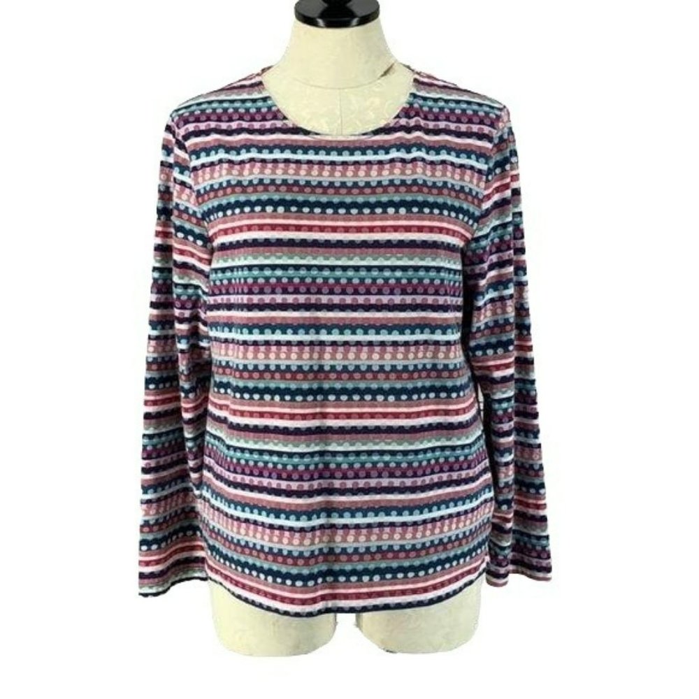 Talbots Women's Rainbow Striped Pink Blue Polka Dot Long Sleeve Shirt Size Large